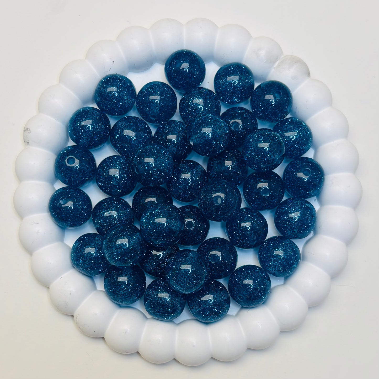 Perles bleu pailletée - Résine - 16 mm (Lot de 10 perles)