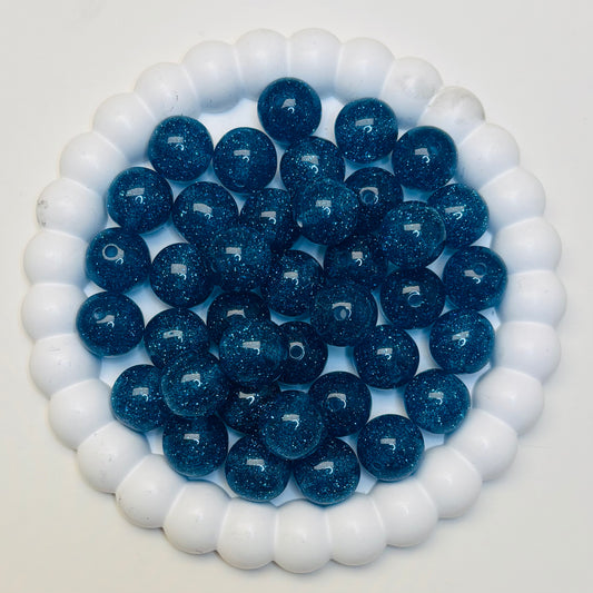 Sparkly blue beads - Resin - 16 mm (Pack of 10 beads)